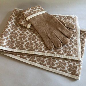 Coach Scarf and Glove Set - Tan & White